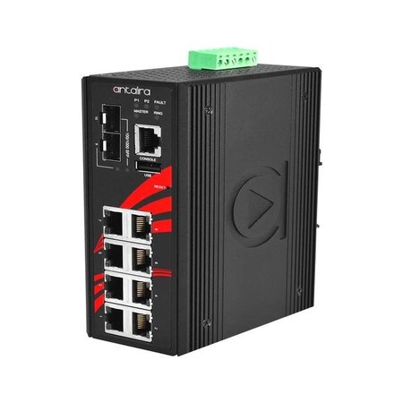 Antaira 10-Port IndustriaL PoE+ Light Layer 3 Managed Ethernet Switch LMP-1002G-SFP-24-T